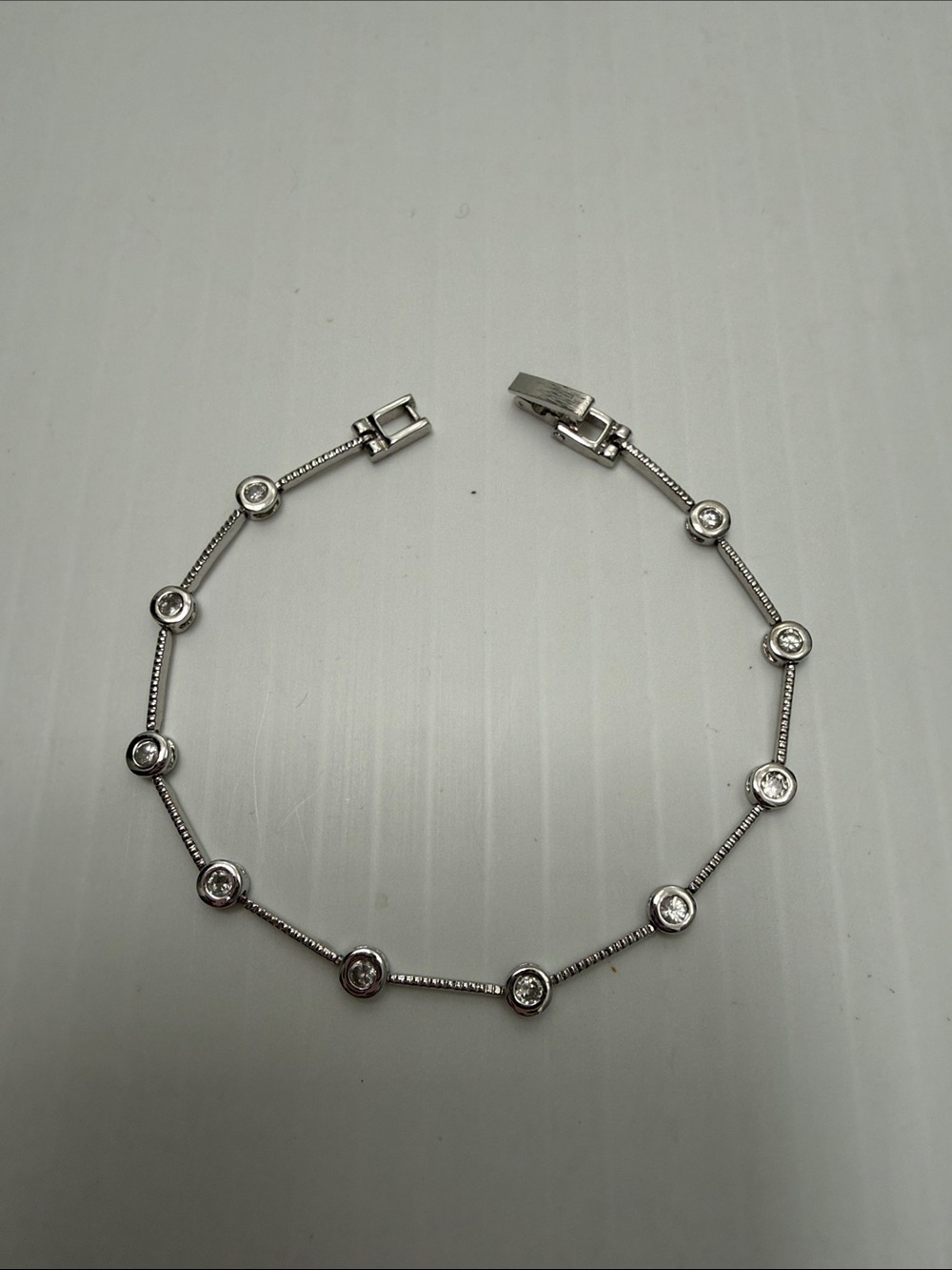 Silver-Tone Bezel Station Tennis Bracelet - Picture 2 of 4